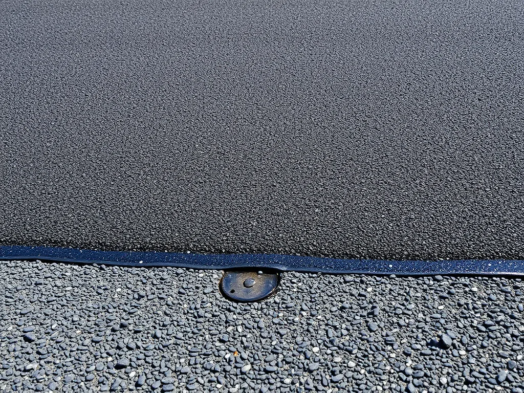 Close-up view of freshly laid asphalt showing texture and edge.