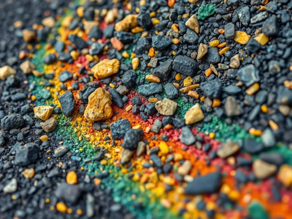 Close-up of various aggregates and colors in asphalt impacting performance