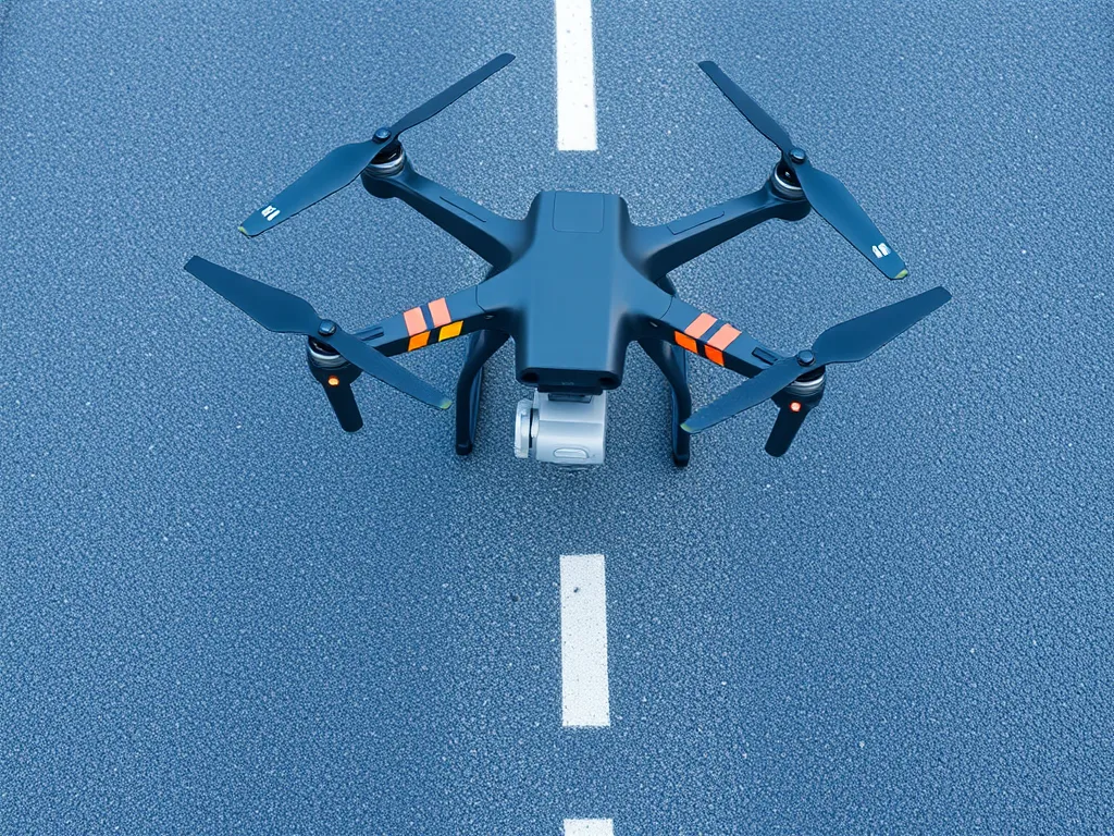 A drone used for performance monitoring of asphalt pavements capturing data on road conditions.