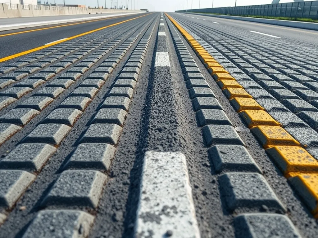 Close-up view of a well-maintained asphalt pavement, showcasing the texture and markings for performance monitoring.