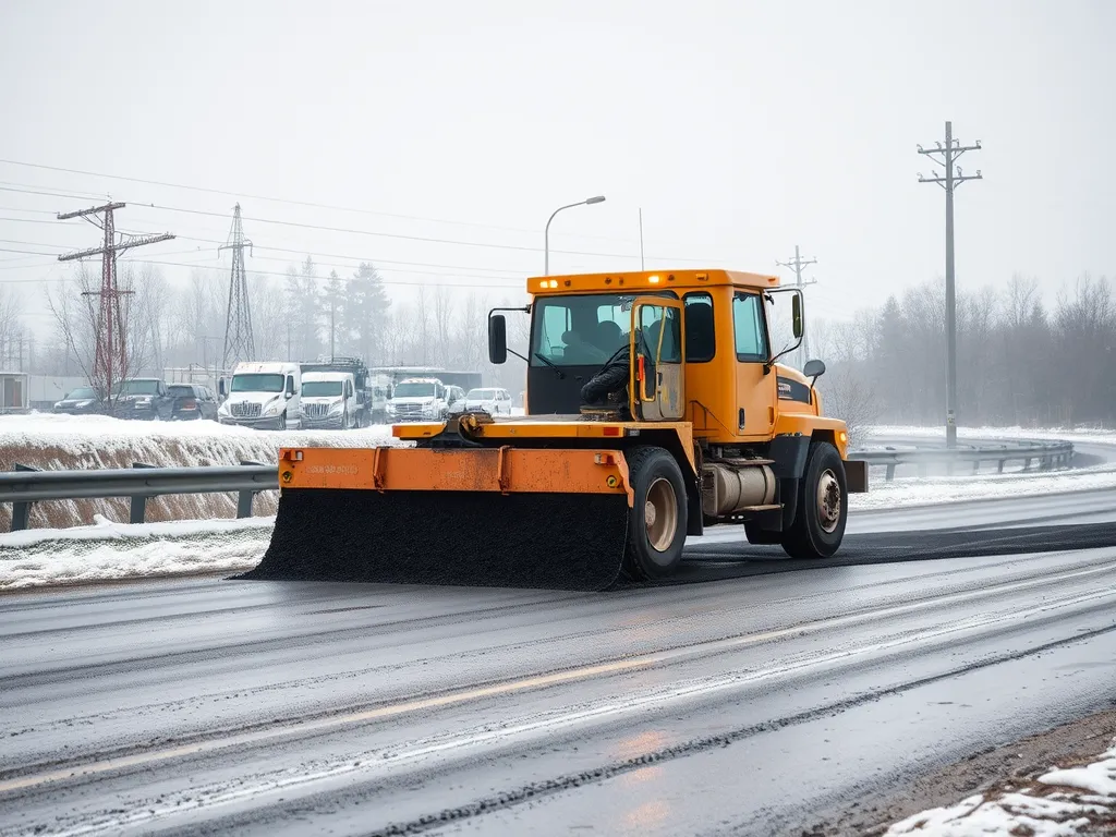 Yellow asphalt paving machine working on a road, relevant to when asphalt plants close for the season.