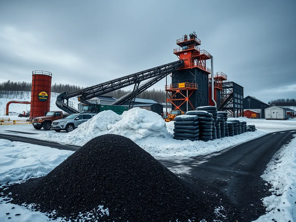 Asphalt plant machinery with snow during winter, illustrating when asphalt plants close for the season.