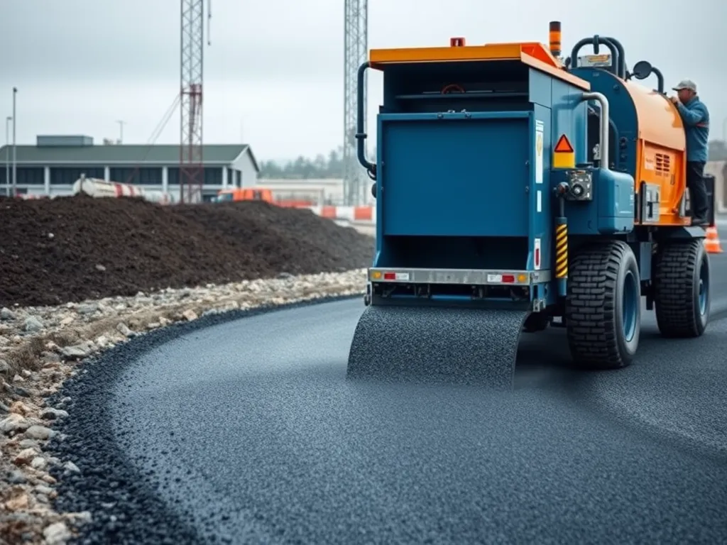 Advanced asphalt pouring technology in action on a construction site