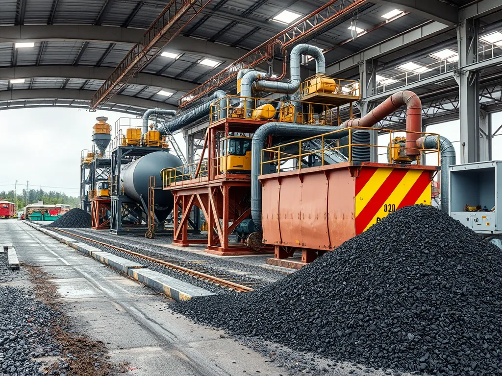 An asphalt production facility showing the equipment and materials that influence asphalt costs.