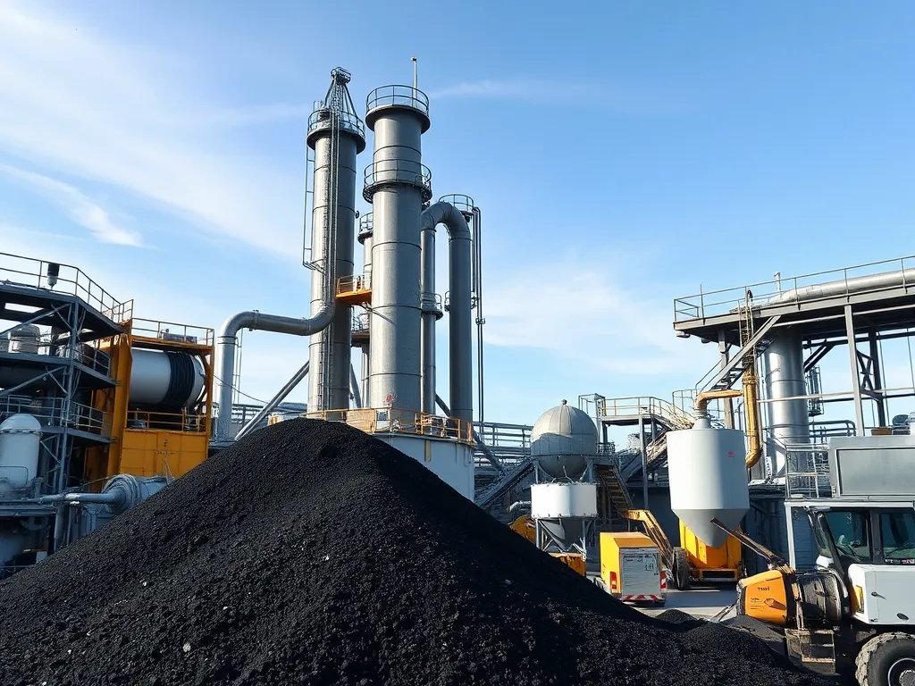 Industrial plant used for asphalt production, highlighting the process of manufacturing asphalt.