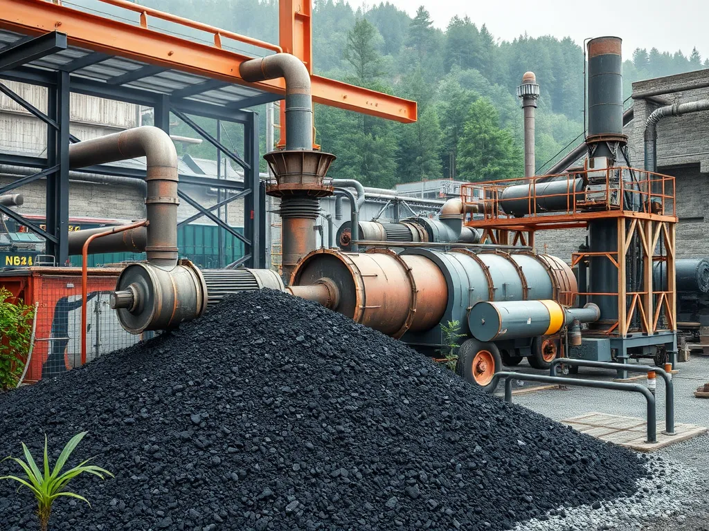 Industrial asphalt production facility showcasing equipment used in DIY asphalt projects and professional installations.