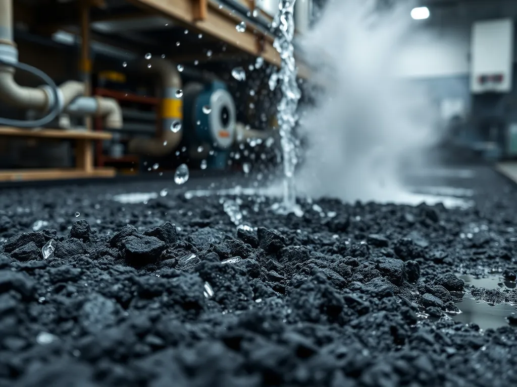 Image of black crushed materials used as raw materials for asphalt production in a processing facility.