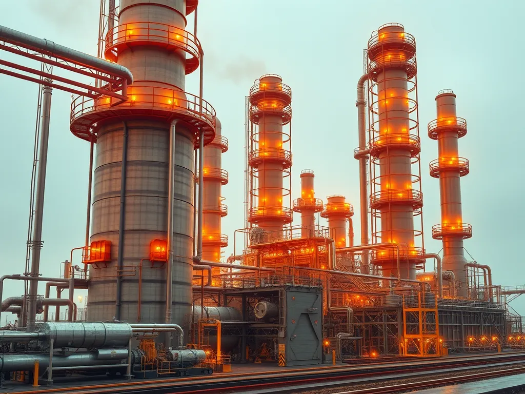 Industrial refinery producing asphalt from crude oil
