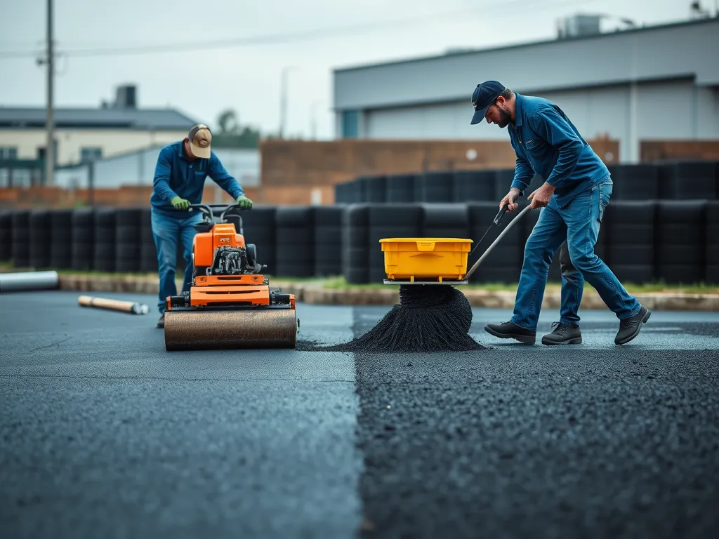 Workers performing DIY asphalt paving, illustrating the trade-offs of hiring professionals versus DIY projects.