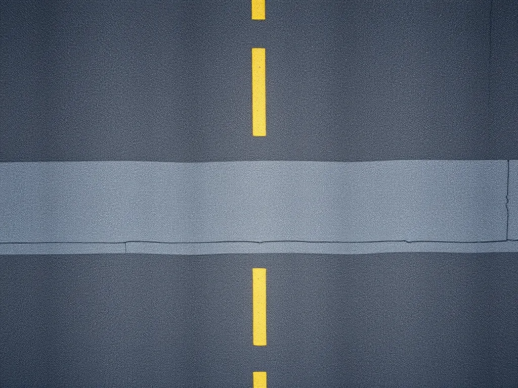 Drone image monitoring asphalt surface quality with visible cracks and lines