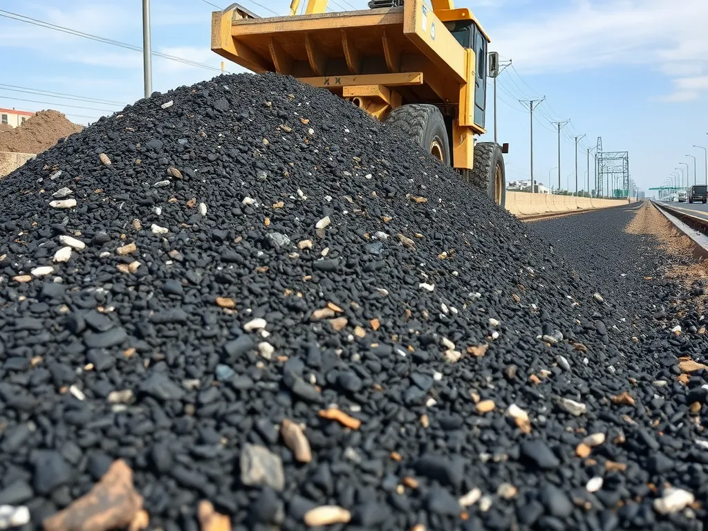Dump truck transporting raw materials for asphalt production