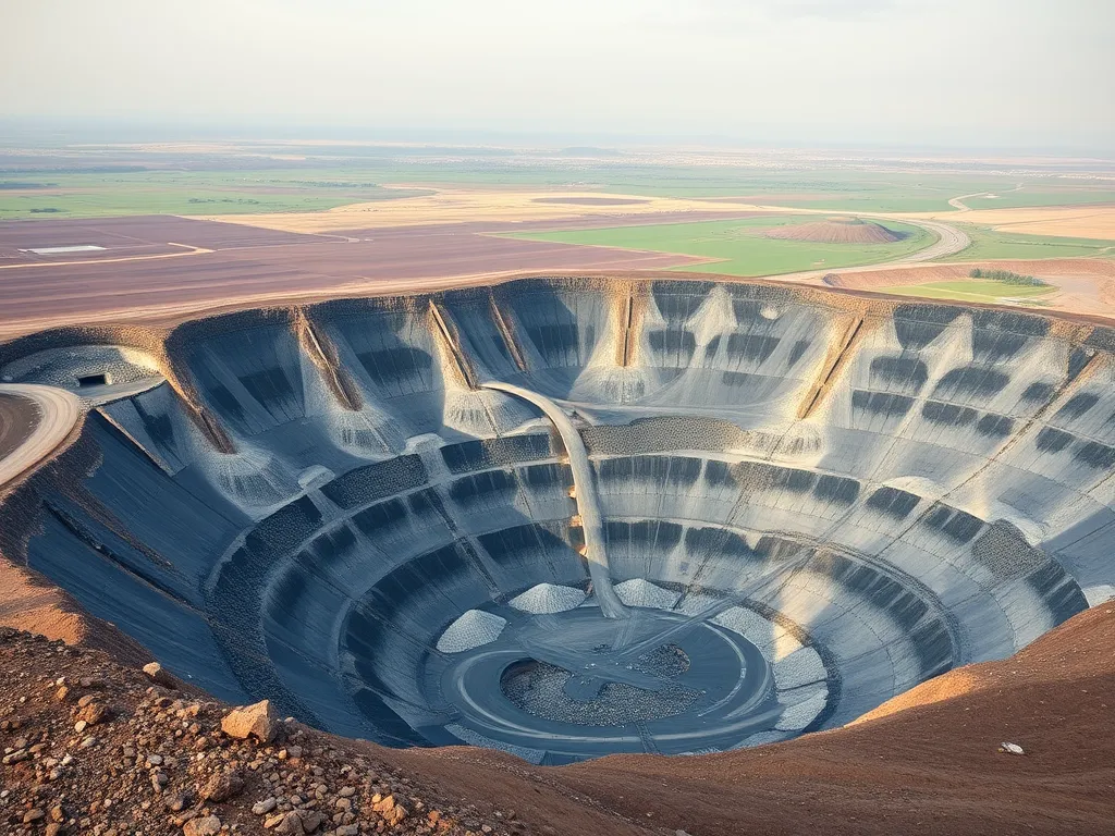 Aerial view of a large quarry site used for sourcing raw materials for asphalt production.
