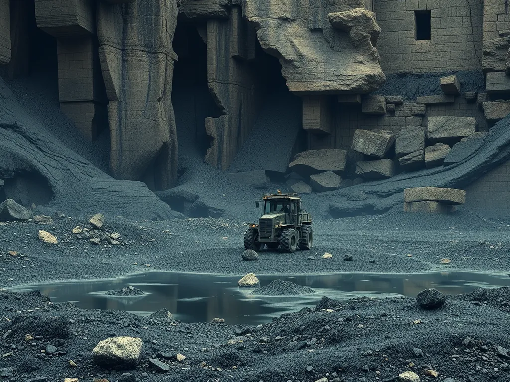 Excavator in a quarry where asphalt raw materials are sourced for production.