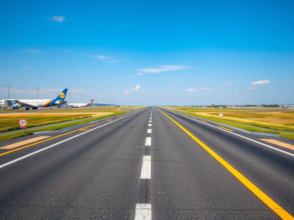 A well-maintained runway demonstrating innovative asphalt recycling techniques.