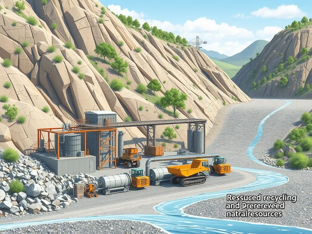 Illustration of the asphalt recycling process featuring machinery and natural resources.