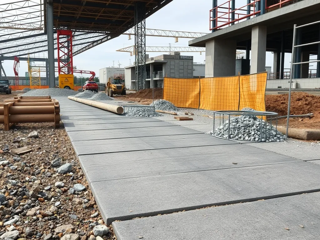 Construction site showing asphalt recycling materials and equipment, highlighting the impact of regulations on sustainable practices.