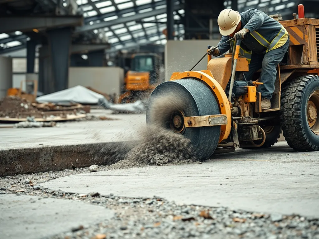 Worker repairing asphalt with heavy machinery, indicating signs of asphalt failure.