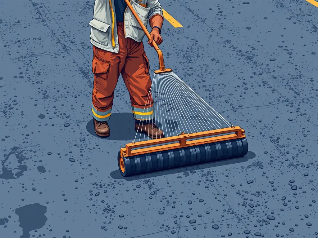 A worker using a roller to rework freshly poured asphalt, illustrating the timeline for how long asphalt can be adjusted after pouring.