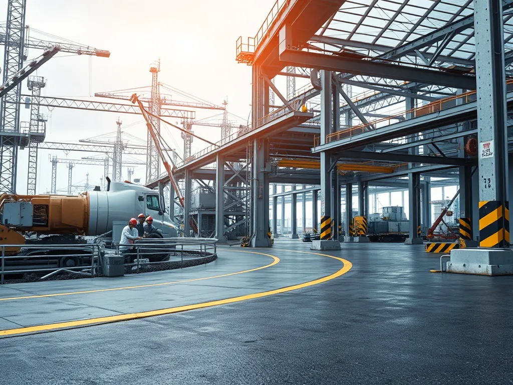 Construction site showing the life cycle evaluation of asphalt roads with workers and machinery.