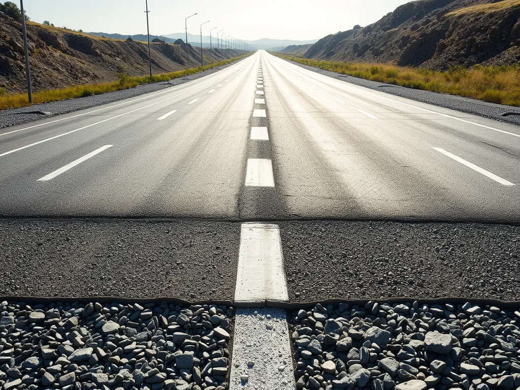Close-up view of an asphalt road illustrating its construction and durability, relevant to how long do asphalt roads last.