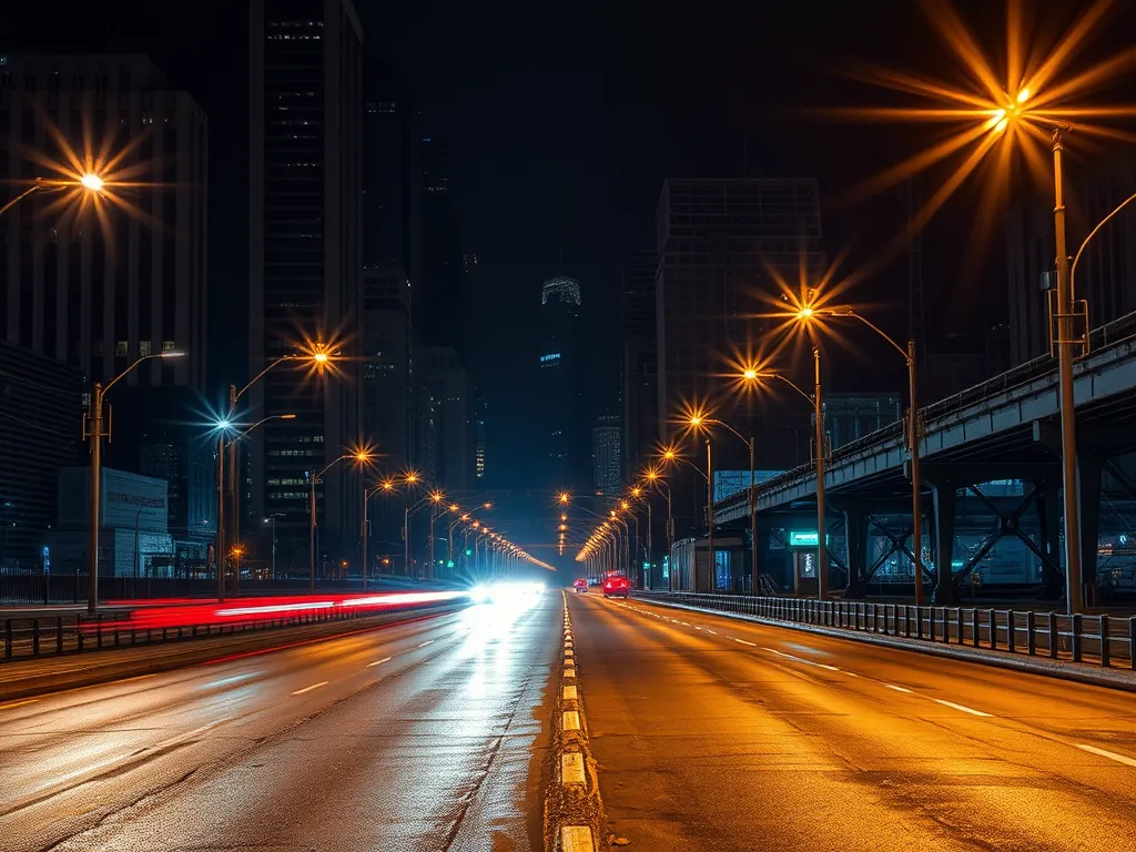 Night view of asphalt road highlighting the importance of inspections for road safety.