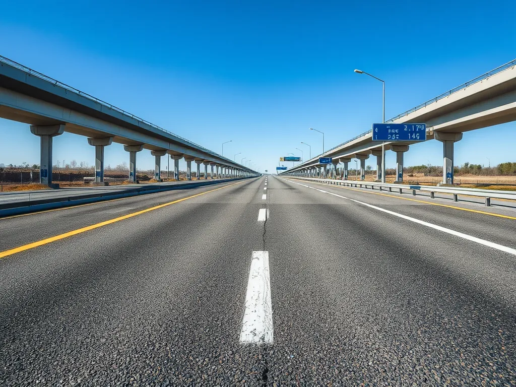 Highway asphalt surface texture with clear lanes for road safety.
