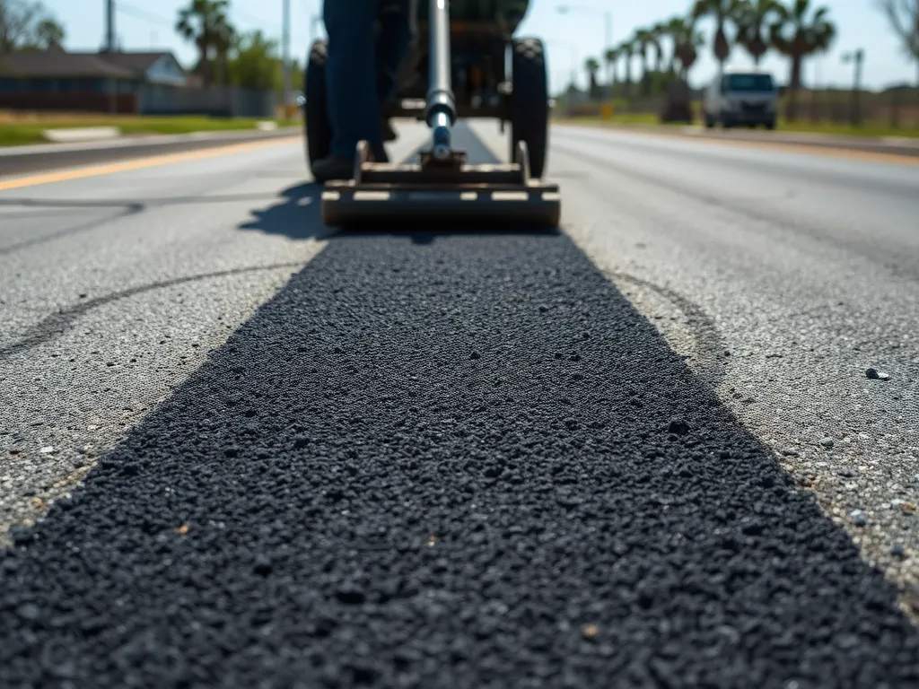 Road construction showing asphalt being applied to prevent rutting.