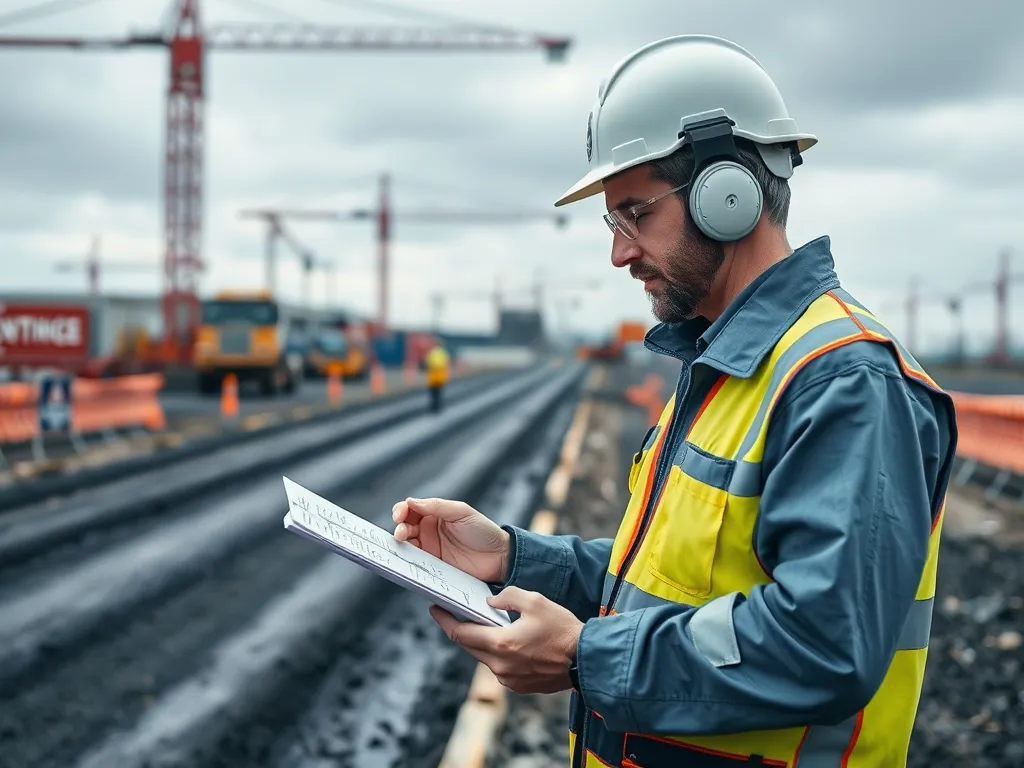 Construction worker assessing asphalt safety on site, highlighting recent research findings