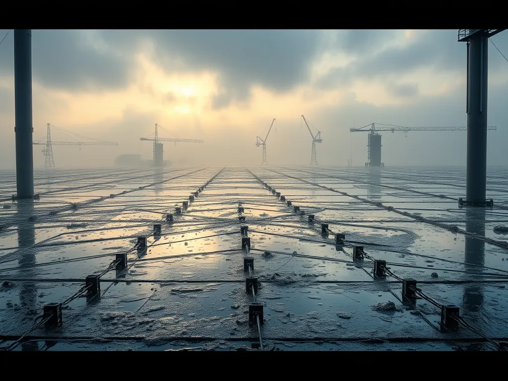 A view of a freshly sealed asphalt surface showing the drying process in early morning light, relevant to how long asphalt sealant takes to dry.