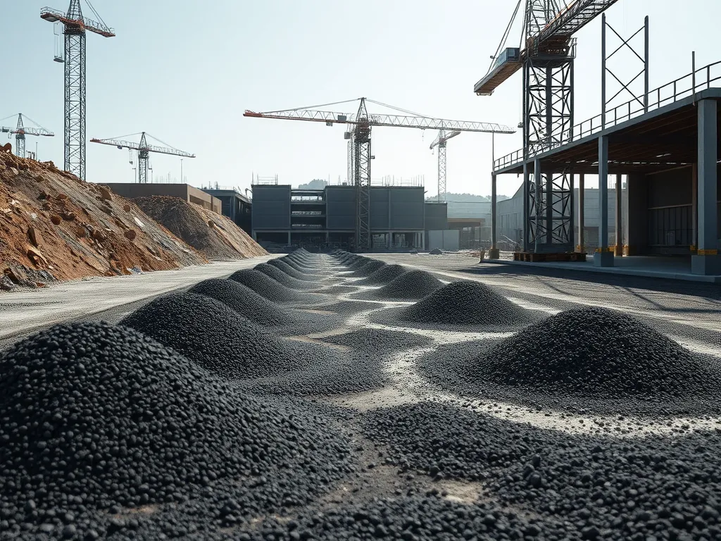 Construction site with asphalt piles illustrating factors affecting asphalt setting time