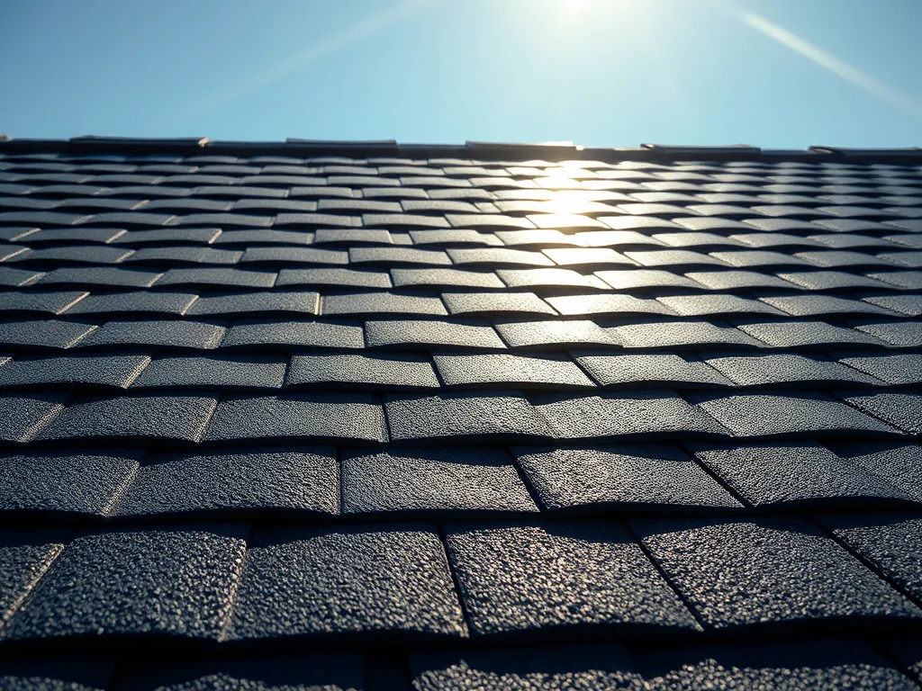 Close-up view of asphalt shingles highlighting their texture and durability, an ideal roofing material.