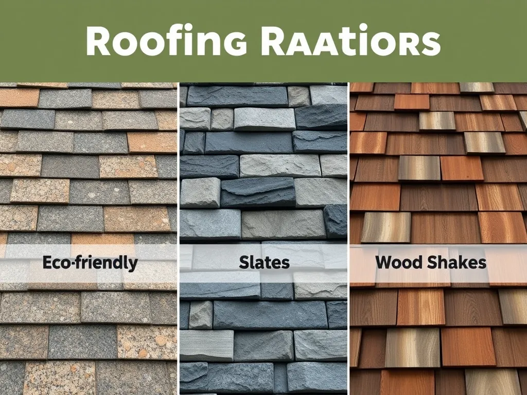 Comparison of asphalt shingles with slates and wood shakes in roofing materials.