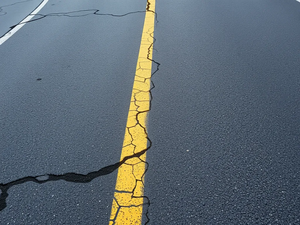 Close-up of a cracked asphalt sidewalk, showing the damage that can occur over time and the importance of proper installation.