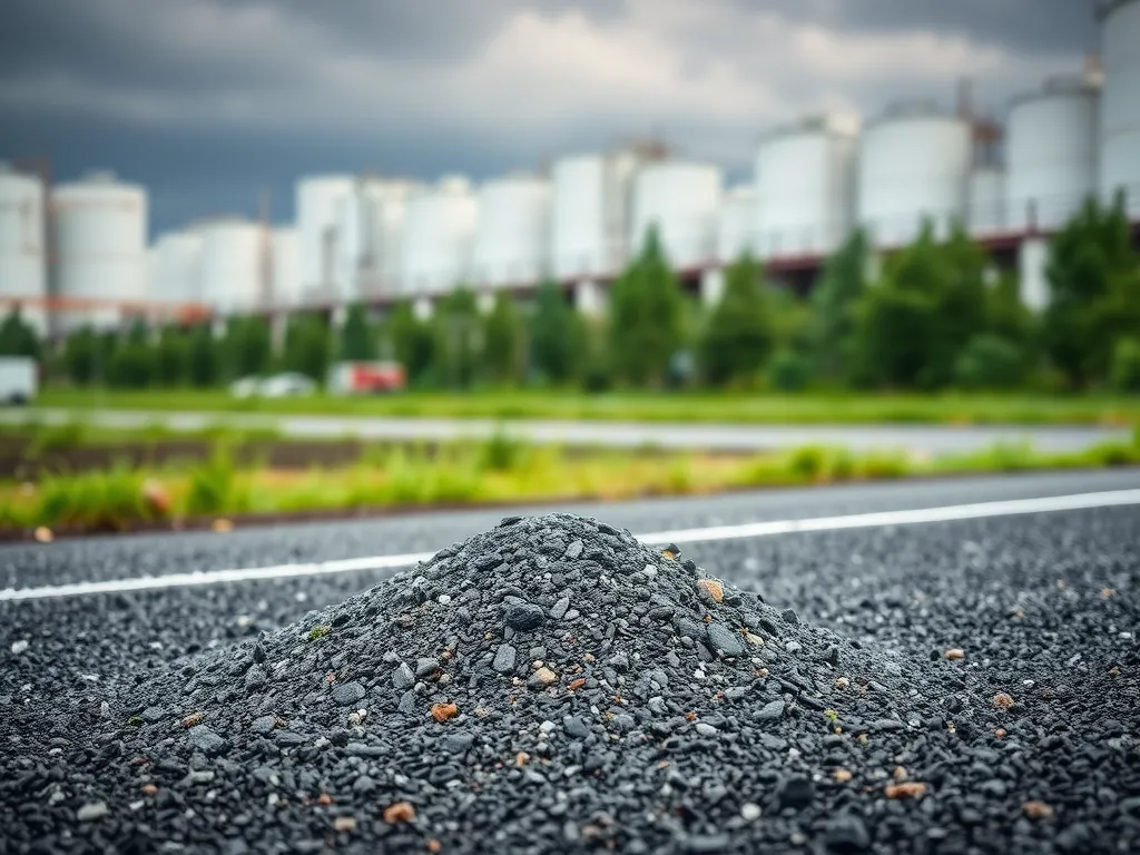 Close-up of asphalt texture illustrating its sticky properties.