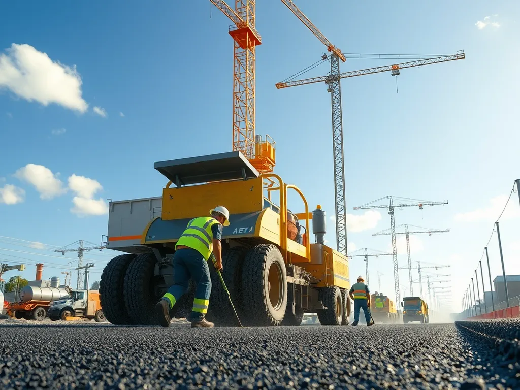 Construction workers paving asphalt, highlighting the challenges in the asphalt supply chain.