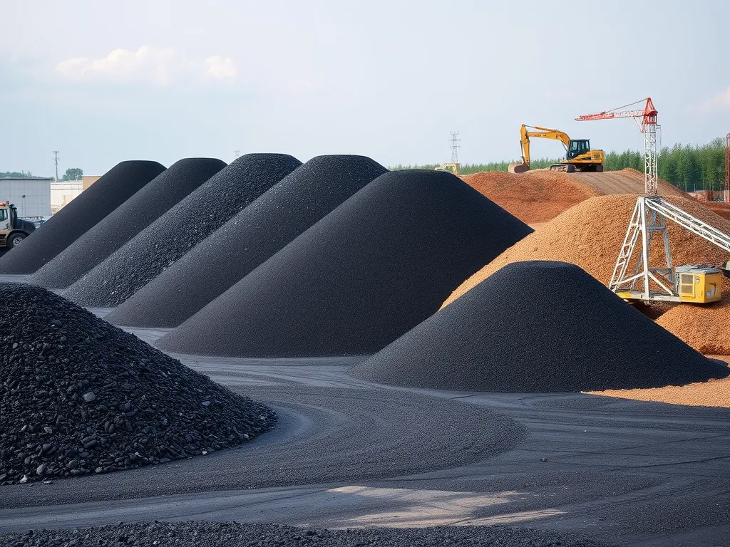 Stockpiles of asphalt materials demonstrating the supply chain's role in economic effects.