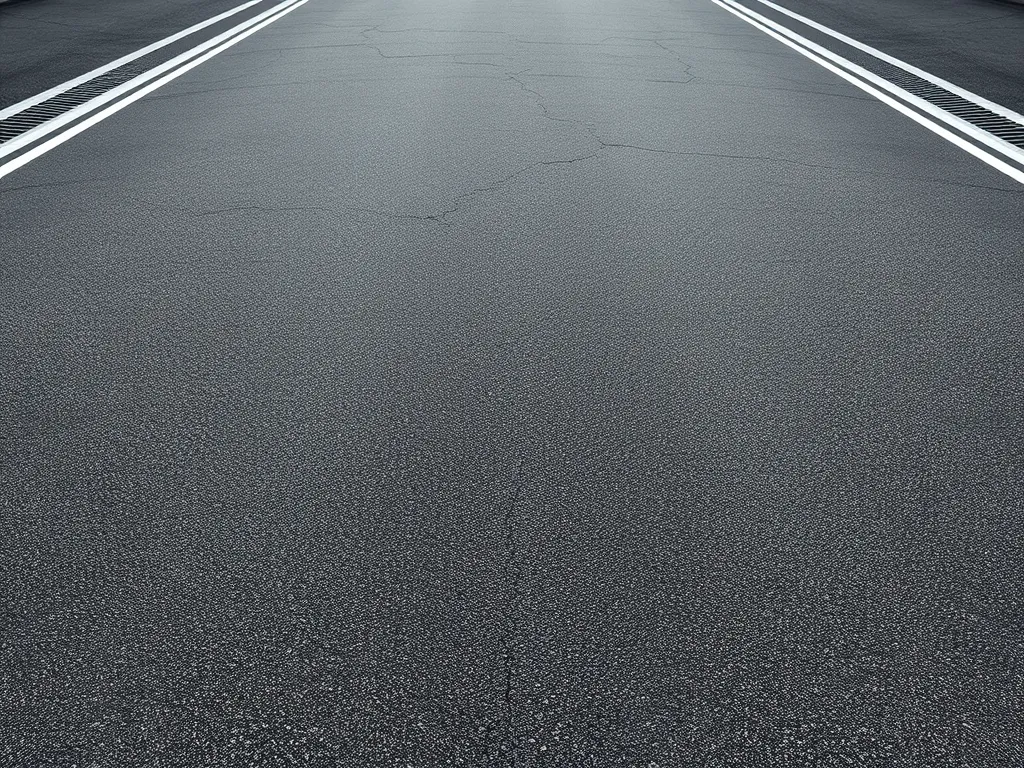 Close-up view of an asphalt surface showing evenness and cracks, highlighting the significance of maintaining smooth asphalt surfaces.