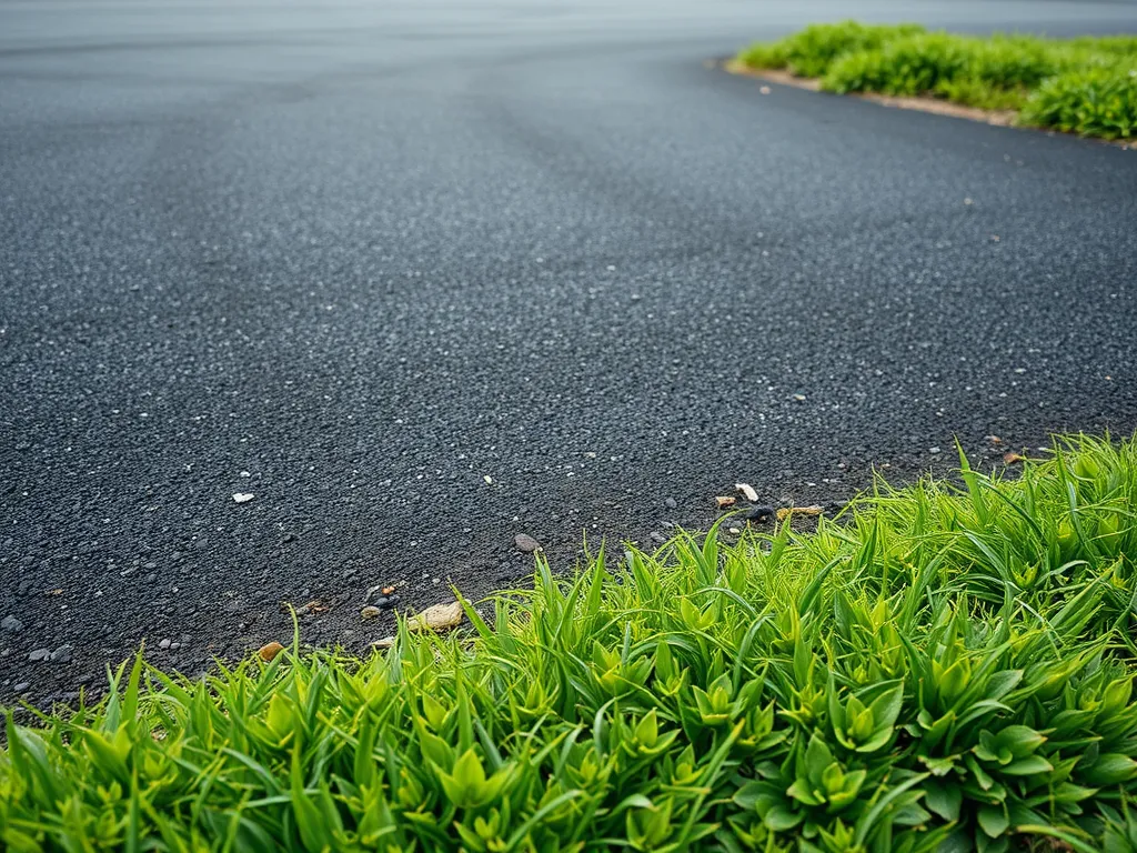 Even asphalt surface with green vegetation highlighting the importance of surface evenness.