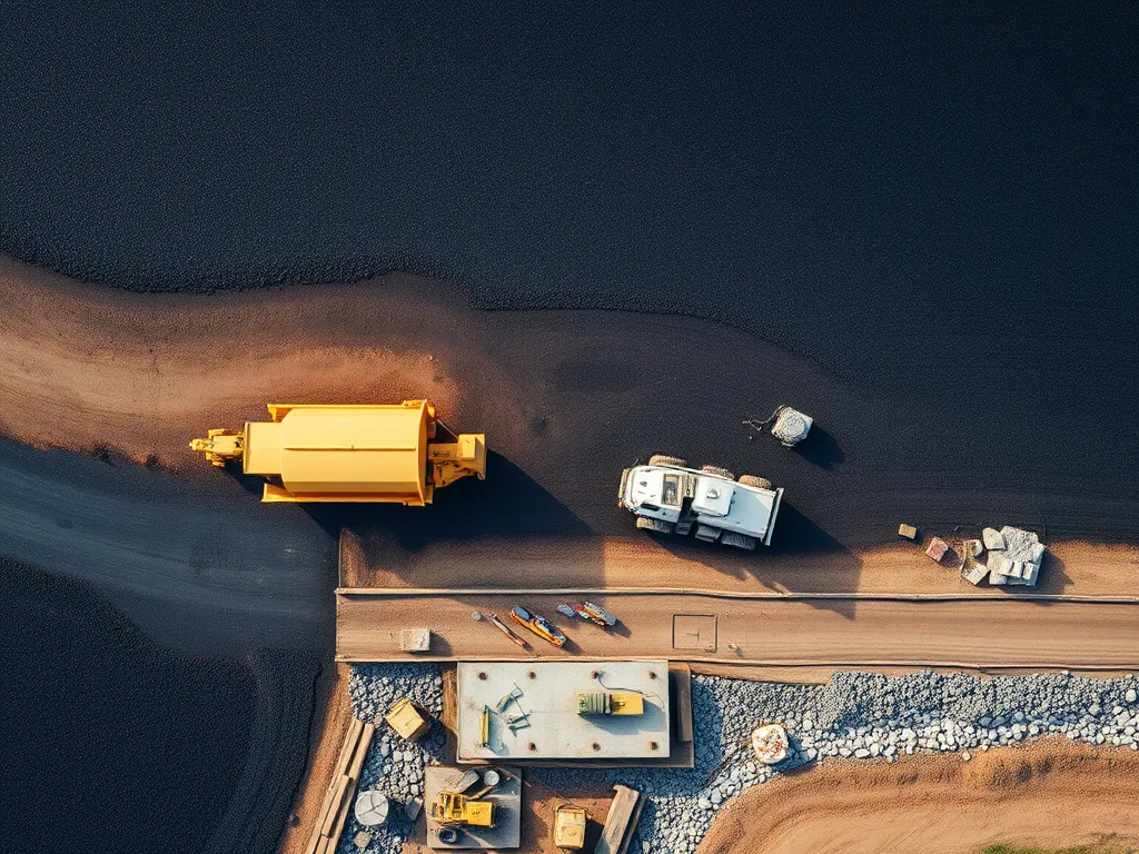 Aerial view of asphalt deployment showcasing sustainability initiatives for safer roads.