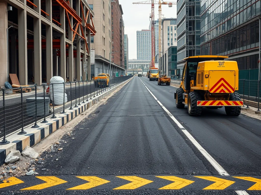 Construction site showcasing asphalt technology application in urban development
