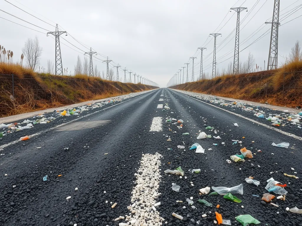 Empty asphalt road in an emerging economy, showcasing the impact of waste on infrastructure development.