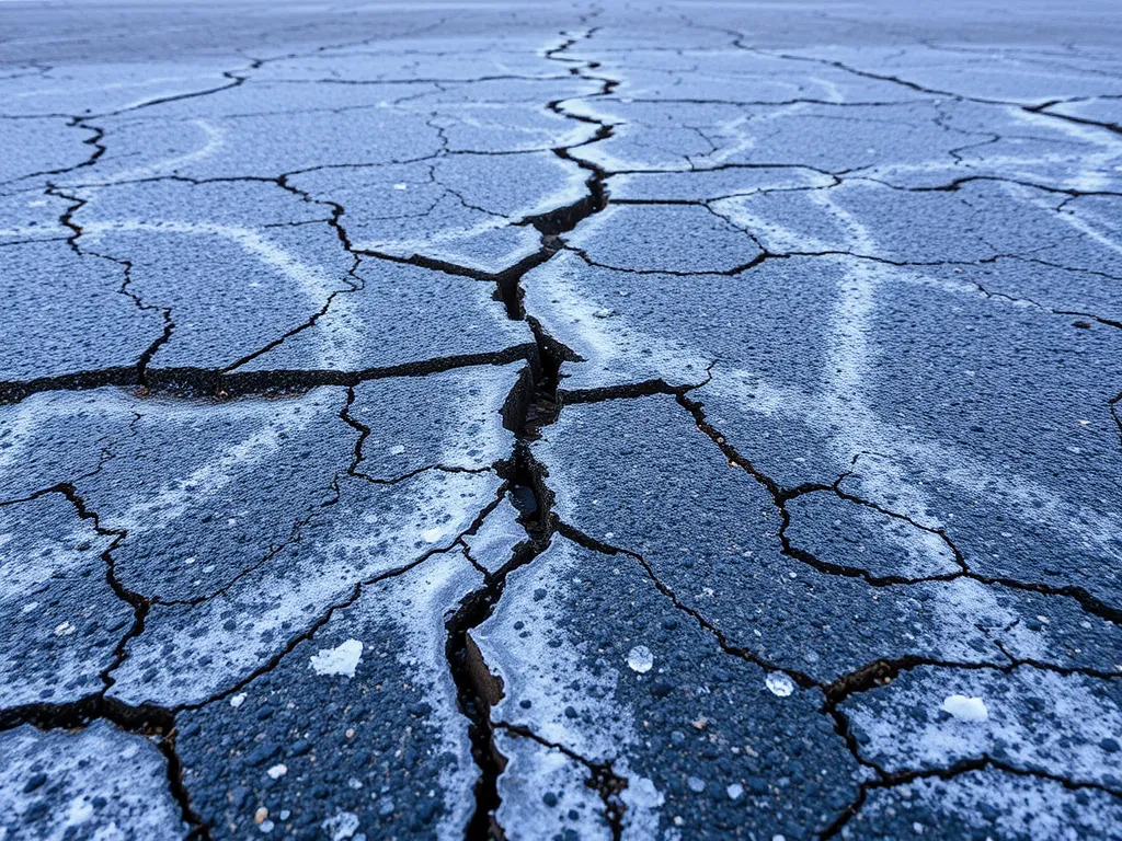 Cracked asphalt surface highlighting the need for temperature adaptability in asphalt materials