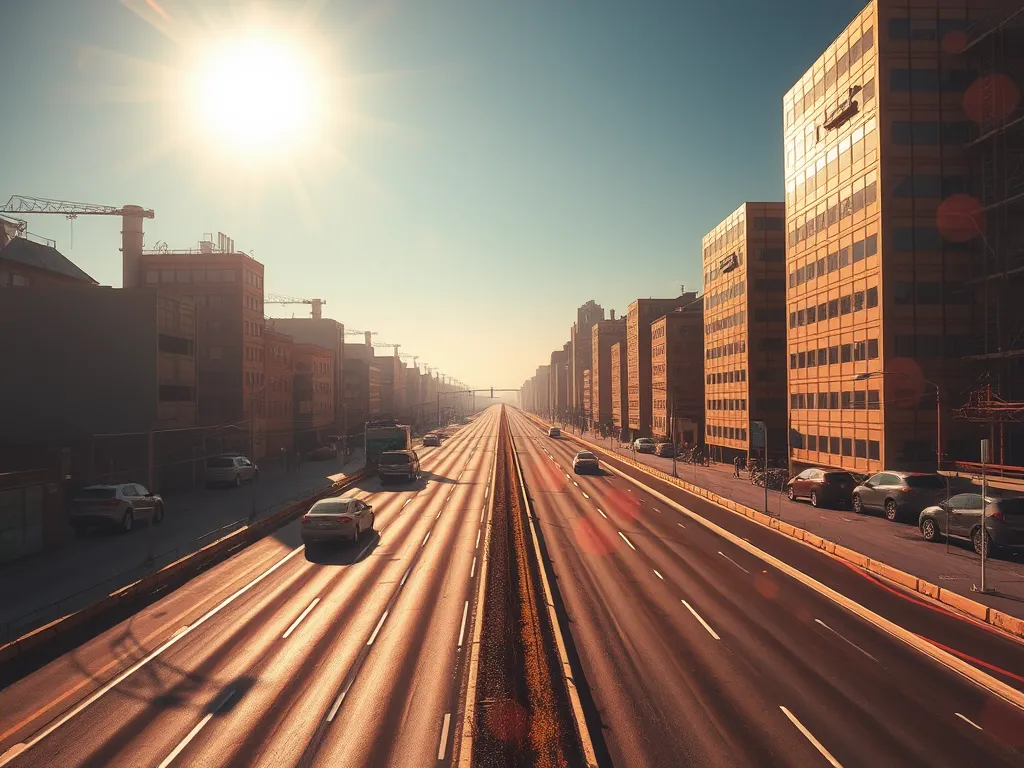Asphalt road under bright sun, illustrating heat conditions dangerous for dogs