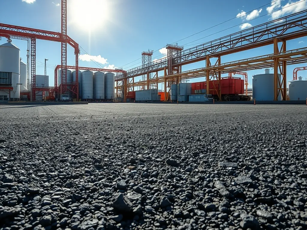 An industrial area with asphalt ground under the sun showcasing how hot asphalt can get.