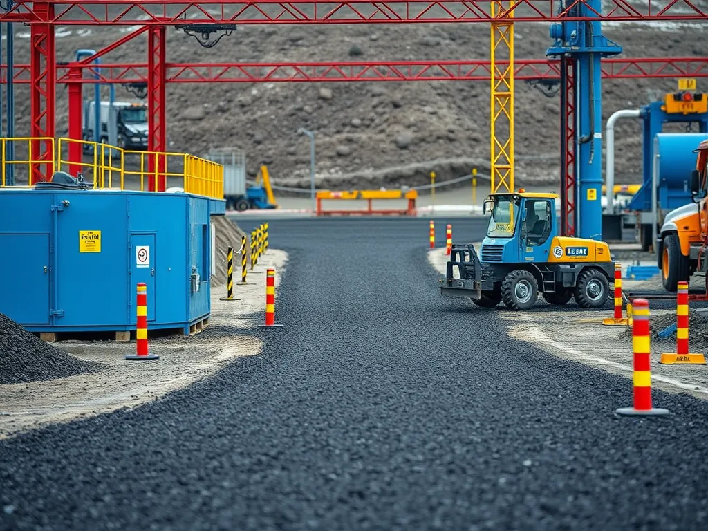 Asphalt testing site showcasing equipment used for infrastructure longevity.