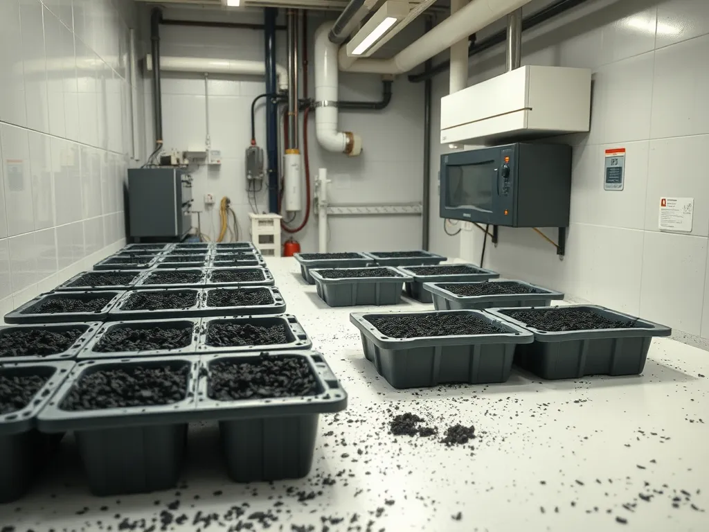 Laboratory setup for EN 12697 hot mix asphalt test methods with samples prepared for analysis.