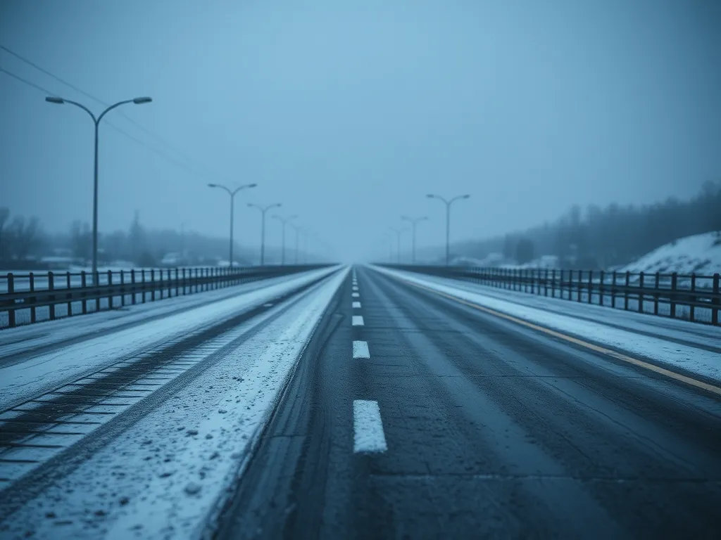 A snow-covered road illustrating the impact of climate on asphalt mix testing standards.