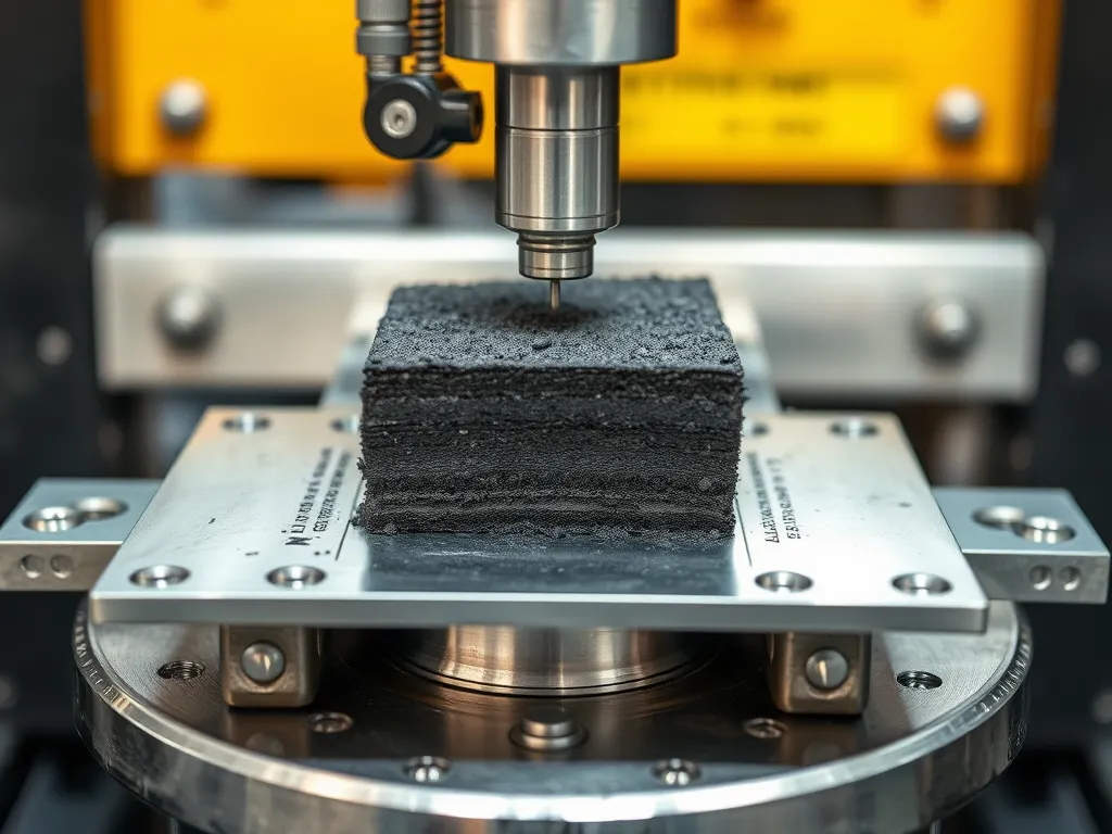 Precision apparatus conducting asphalt testing for quality evaluation and improvement.