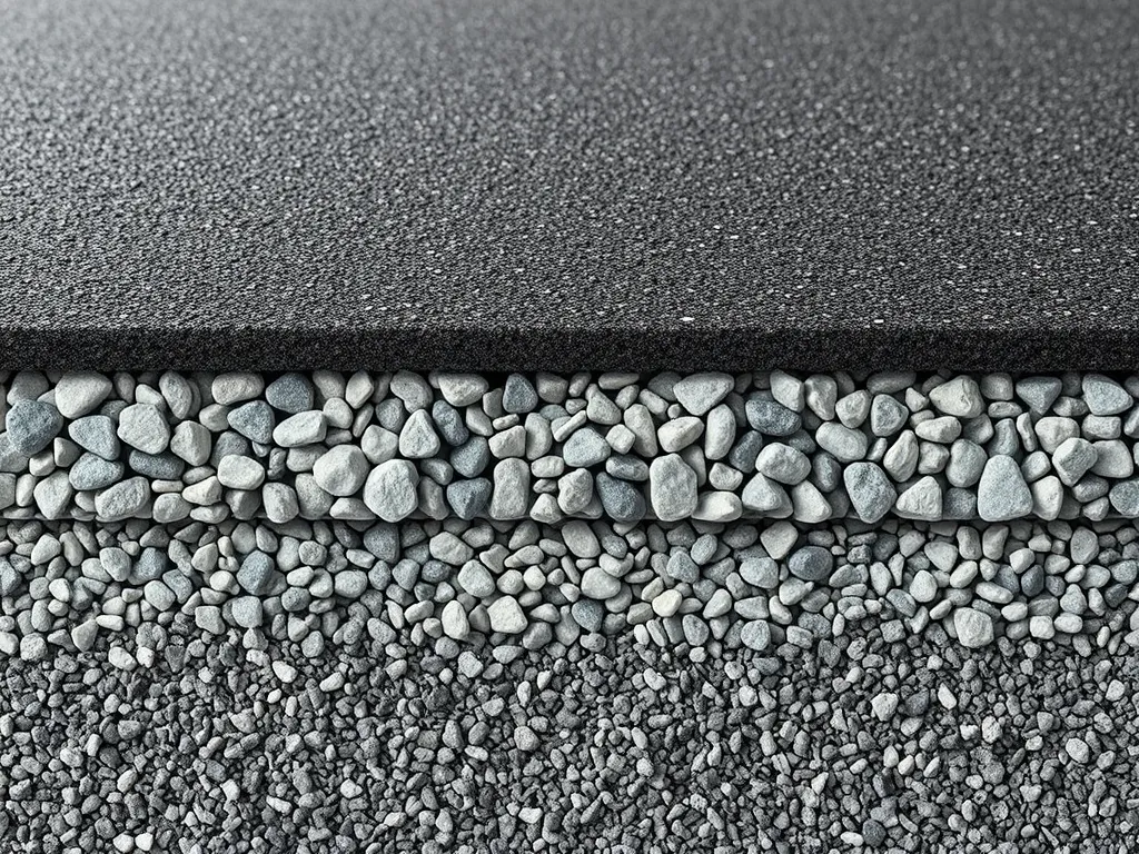 Cross-section of asphalt layers showing recommended inches of asphalt for driveway