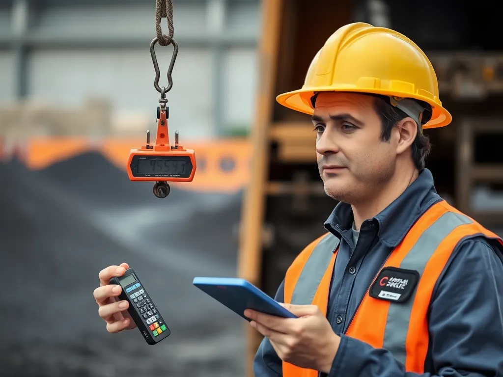 Professional calculating asphalt tonnage using a scale and electronic tools